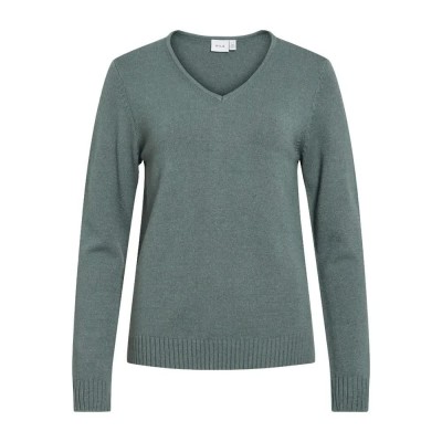 блуза,мъжки,пуловери,дамски,пуловери,vila,ril,knit,v,neck,sweater,green,(balsam,green,dark,melange)