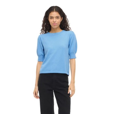 блуза,мъжки,пуловери,дамски,пуловери,vila,ril,o,neck,knit,short,sleeve,sweater,blue,(all,aboard,dark,melange)