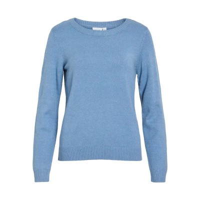 блуза,мъжки,пуловери,дамски,пуловери,vila,ril,o,neck,knit,sweater,blue,(blue,shadow,dark,melange)