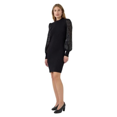 рокля,дамски,поли,и,рокли,yas,dotme,knit,long,sleeve,short,dress,black,(black,flowers)