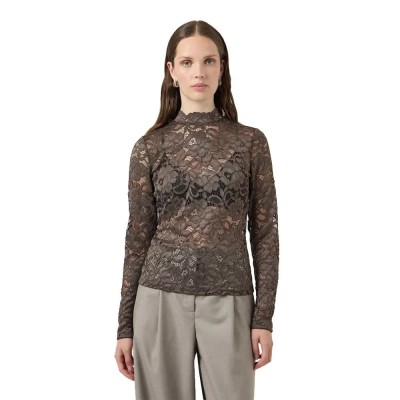 дамски,блузи,yas,lacey,lace,top,long,sleeve,blouse,brown,(chocolate,brown)