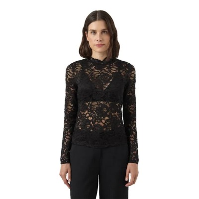 дамски,блузи,yas,lacey,lace,top,long,sleeve,blouse,black,(black)