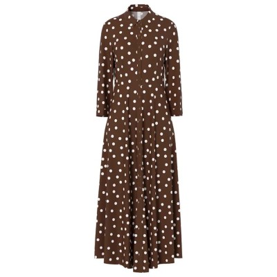 рокля,дамски,поли,и,рокли,yas,savanna,long,shirt,3,4,sleeve,long,dress,brown,(pinecone,ecru,dots,print)