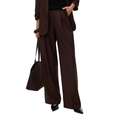 панталони,дамски,панталони,vero,moda,hailey,wide,pleat,high,waist,pants,brown,(coffee,bean)
