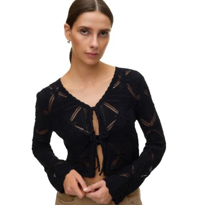 жилетка,мъжки,пуловери,дамски,пуловери,vero,moda,lola,v,neck,bow,cardigan,black,(black)