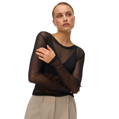 тениска,мъжки,тениски,дамски,тениски,vero,moda,lova,mesh,long,sleeve,t,shirt,black,(black)