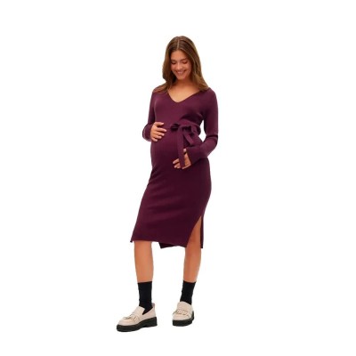 рокля,дамски,поли,и,рокли,vero,moda,saba,rib,v,neck,belt,long,sleeve,dress,purple,(winetasting)