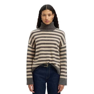 блуза,дамски,пуловери,дамски,плетени,дрехи,selected,lulu,knit,high,neck,sweater,beige,grey,(medium,grey,melange,birch)
