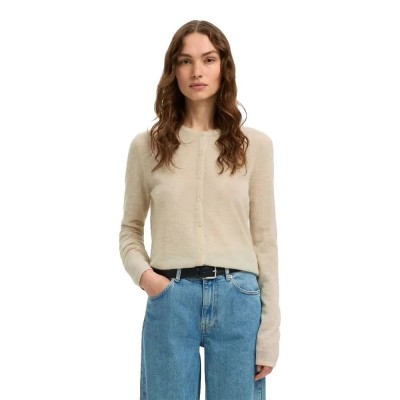 жилетка,мъжки,пуловери,дамски,пуловери,selected,shirley,knit,o,neck,cardigan,beige,(birch)