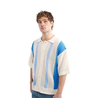 дамски,блузи,с,яка,мъжки,блузи,с,яка,balmohk,30000477,stripes,crochet,short,sleeve,polo,beige,(classic,blue)