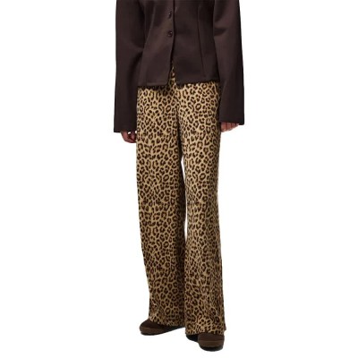 панталони,дамски,панталони,pieces,bosella,printed,wide,high,waist,pants,brown,(natural,leo)