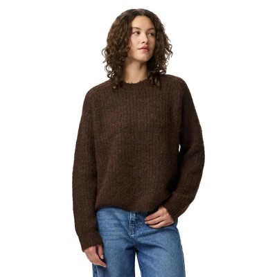 блуза,дамски,пуловери,дамски,плетени,дрехи,pieces,cleo,o,neck,chunky,knit,sweater,brown,(hot,fudge,melange)