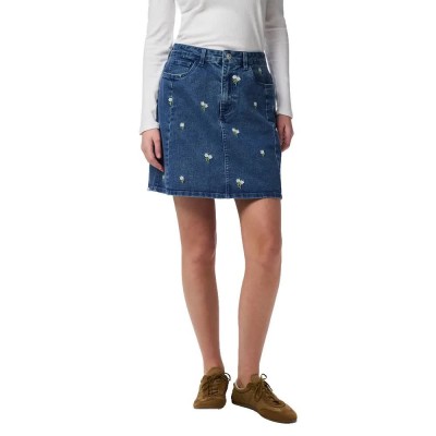 пола,дамски,поли,и,рокли,pieces,flora,denim,emb,high,waist,short,skirt,blue,(medium,blue,denim,white,flower,embroidery)