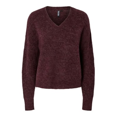 блуза,дамски,пуловери,дамски,плетени,дрехи,pieces,layla,knit,v,neck,sweater,brown,(tawny,port,melange)