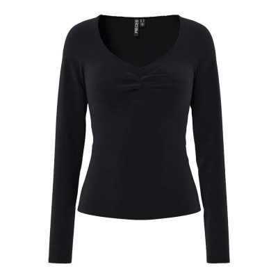 тениска,мъжки,тениски,дамски,тениски,pieces,maliva,long,sleeve,v,neck,t,shirt,black,(black)