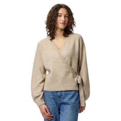 жилетка,дамски,пуловери,дамски,плетени,дрехи,pieces,malou,wrap,knit,cardigan,beige,(taupe,gray,melange)