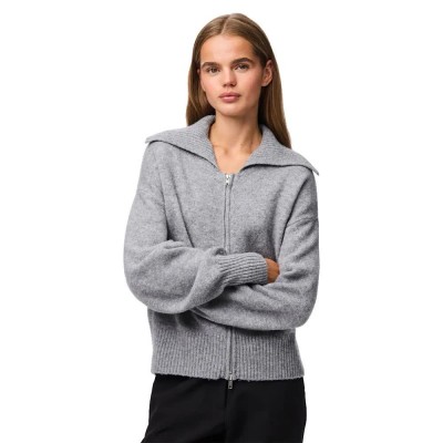 жилетка,дамски,пуловери,дамски,плетени,дрехи,pieces,malou,zip,knit,cardigan,grey,(medium,grey,melange)