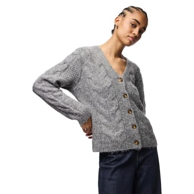 жилетка,дамски,пуловери,дамски,плетени,дрехи,pieces,nina,v,neck,knit,cardigan,grey,(medium,grey,melange)
