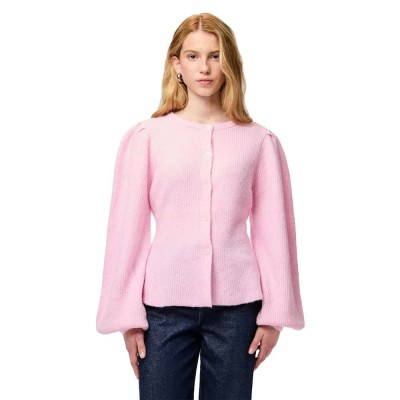 жилетка,дамски,пуловери,дамски,плетени,дрехи,pieces,silly,puff,knit,cardigan,pink,(roseate,spoonbill,melange,melange)