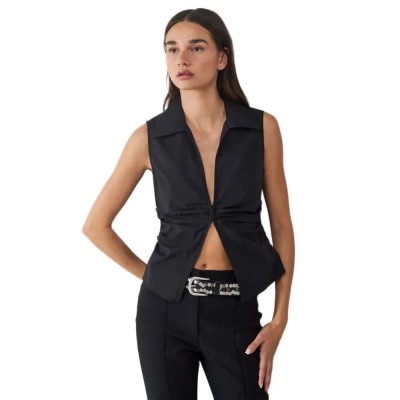 потник,дамски,ризи,мъжки,ризи,balmohk,collar,buttons,sleeveless,shirt,black,(black)