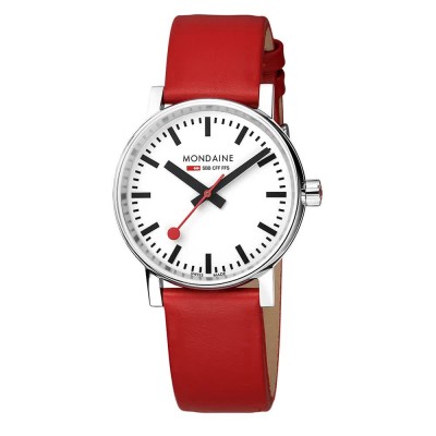 часовник,часовници,mondaine,sbb,35110,evo2,watch,refurbished,red,(white,red,grape,vegan,leather)