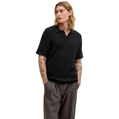 дамски,блузи,с,яка,мъжки,блузи,с,яка,jack,&,jones,eemil,knit,cable,short,sleeve,polo,black,(black)