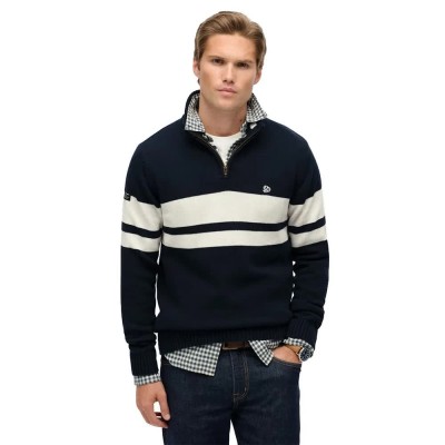 блуза,мъжки,пуловери,дамски,пуловери,superdry,stripe,half,zip,sweater,blue,(eclipse,navy,bone,white)