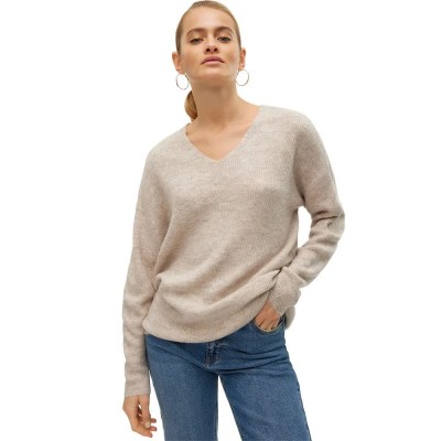 блуза,мъжки,пуловери,дамски,пуловери,vero,moda,crew,lefile,v,neck,sweater,beige,(birch,silver,sconce,nomad,melange)