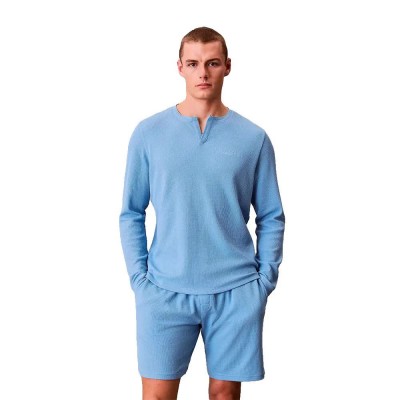 тениска,мъжки,пижами,calvin,klein,lv00nm2907,long,sleeve,pyjama,t,shirt,blue,(gulf,blue)