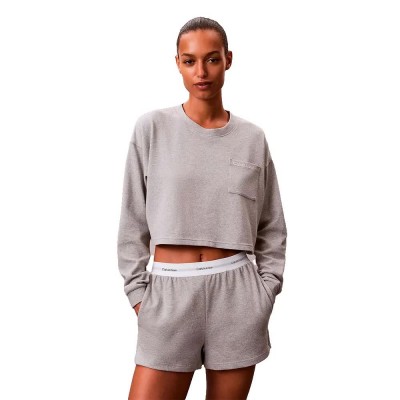 тениска,дамски,пижами,calvin,klein,lv00qs7516,long,sleeve,pyjama,t,shirt,grey,(grey,heather)