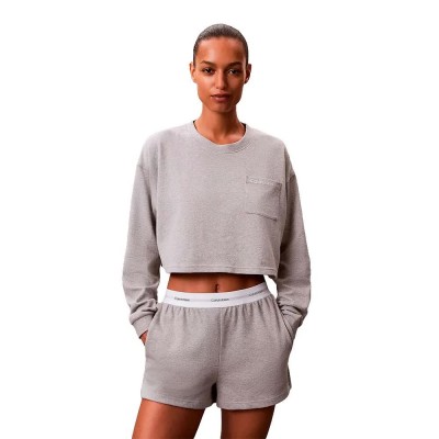 тениска,дамски,пижами,calvin,klein,lv00qs7517,long,sleeve,pyjama,t,shirt,grey,(grey,heather)