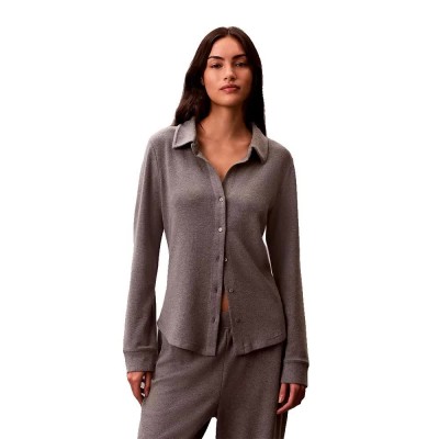 тениска,дамски,пижами,calvin,klein,lv00qs7526,long,sleeve,pyjama,t,shirt,grey,(b2887,charcoal,heather,grey)