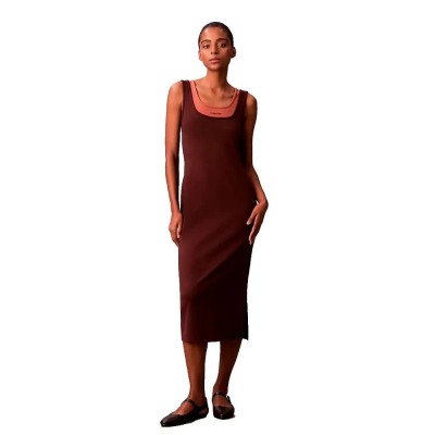 дънки,дамски,поли,и,рокли,calvin,klein,jeans,interlock,long,sleeve,midi,dress,purple,(rich,brown)