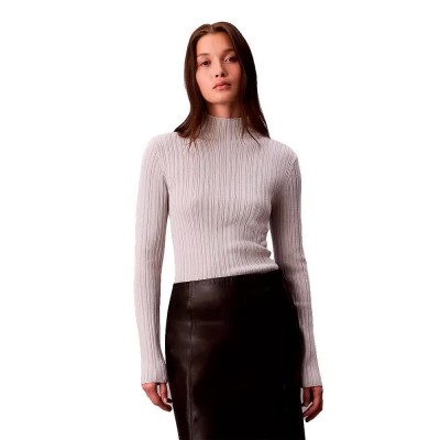 блуза,дамски,пуловери,дамски,плетени,дрехи,calvin,klein,jeans,lv044d348g,high,neck,sweater,grey,(vapor,blue)
