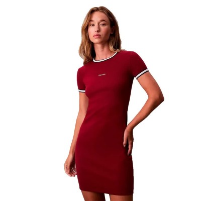 дънки,дамски,поли,и,рокли,calvin,klein,jeans,lv047d202g,short,sleeve,dress,red,(magenta,jewel)