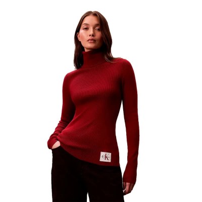 блуза,дамски,пуловери,дамски,плетени,дрехи,calvin,klein,jeans,lv047d350g,high,neck,sweater,red,(dark,red)