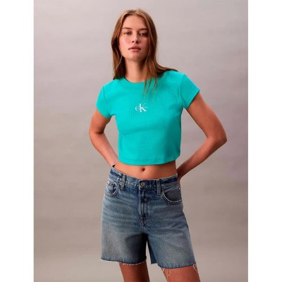 бебешка,тениска,мъжки,тениски,дамски,тениски,calvin,klein,jeans,monogram,baby,short,sleeve,t,shirt,green,(turquoise,infusion)