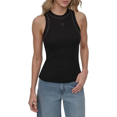 тениска,мъжки,тениски,дамски,тениски,dkny,rhinestone,at,neck,short,sleeve,t,shirt,black,(black)