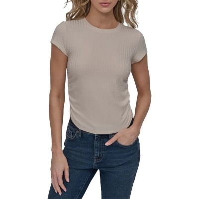 къса,блуза,дамски,топове,dkny,ruch,side,crop,short,sleeve,top,beige,(eggnog)