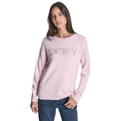 блуза,мъжки,пуловери,дамски,пуловери,dkny,sequin,logo,embellis,sweater,pink,(pink,moon,lt,silver)