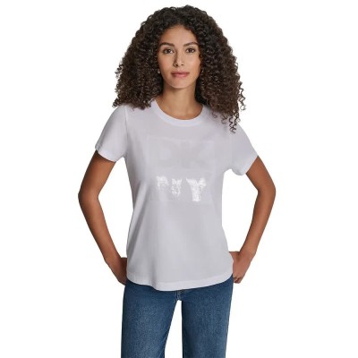тениска,мъжки,тениски,дамски,тениски,dkny,sequin,logo,crew,short,sleeve,t,shirt,white,(white,clear)