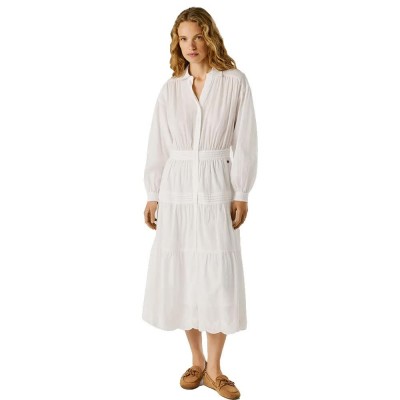 рокля,дамски,поли,и,рокли,pepe,jeans,celeste,3,4,sleeve,midi,dress,white,(white)