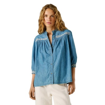 дамски,ризи,мъжки,ризи,pepe,jeans,livia,embroidered,3,4,sleeve,shirt,blue,(denim)