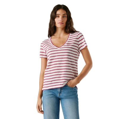 тениска,мъжки,тениски,дамски,тениски,pepe,jeans,megan,short,sleeve,v,neck,t,shirt,pink,(antique,white)