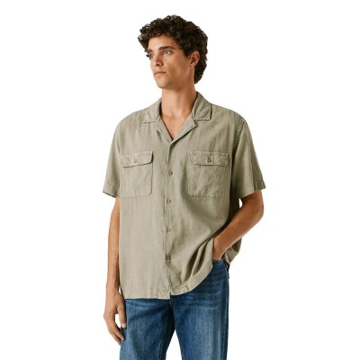 риза,с,къс,ръкав,дамски,ризи,мъжки,ризи,pepe,jeans,paulo,short,sleeve,shirt,beige,(palm,green)