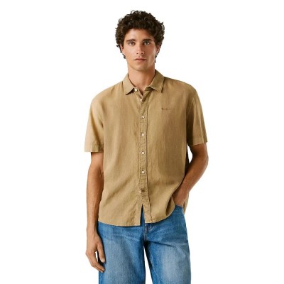 риза,с,къс,ръкав,дамски,ризи,мъжки,ризи,pepe,jeans,percy,short,sleeve,shirt,brown,(biscuit,beige)