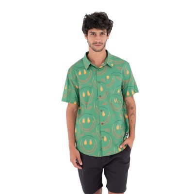риза,с,къс,ръкав,дамски,ризи,мъжки,ризи,hurley,printing,press,happy,face,short,sleeve,shirt,green,(riverdale)