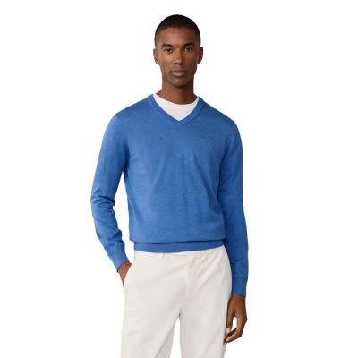 блуза,мъжки,пуловери,дамски,пуловери,façonnable,cosilk,v,neck,sweater,blue,(blue)