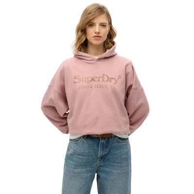 суичър,дамски,блузи,superdry,venue,metallic,relaxed,hoodie,pink,(mauve)