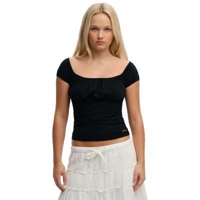 тениска,мъжки,тениски,дамски,тениски,superdry,athletics,essentials,ruched,short,sleeve,t,shirt,black,(black)